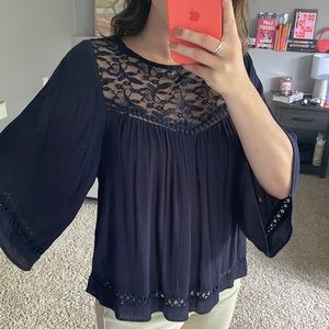 Navy, dress top with bell sleeves!